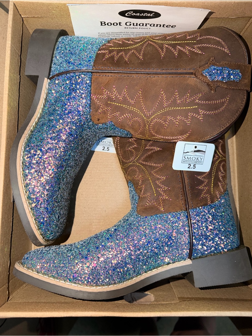 Smoky Mountain Kids' Blue Glitter Cowgirl Boots - Size 2.5